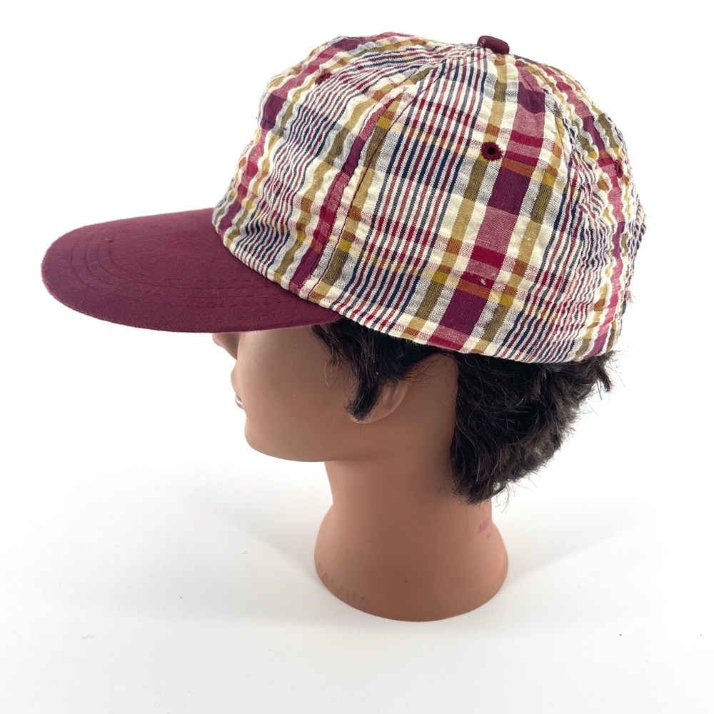 Vintage Red Cream & Yellow Plaid Flat Bill Hat OS